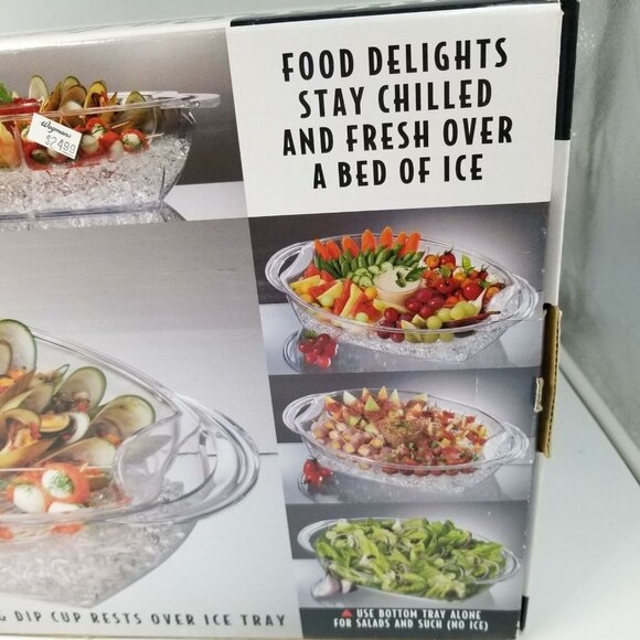 Prodyne Buffet On Ice Vented Food Tray Dip Cup Bowl Crystal Acrylic 3 pc Set - Picture 4 of 6